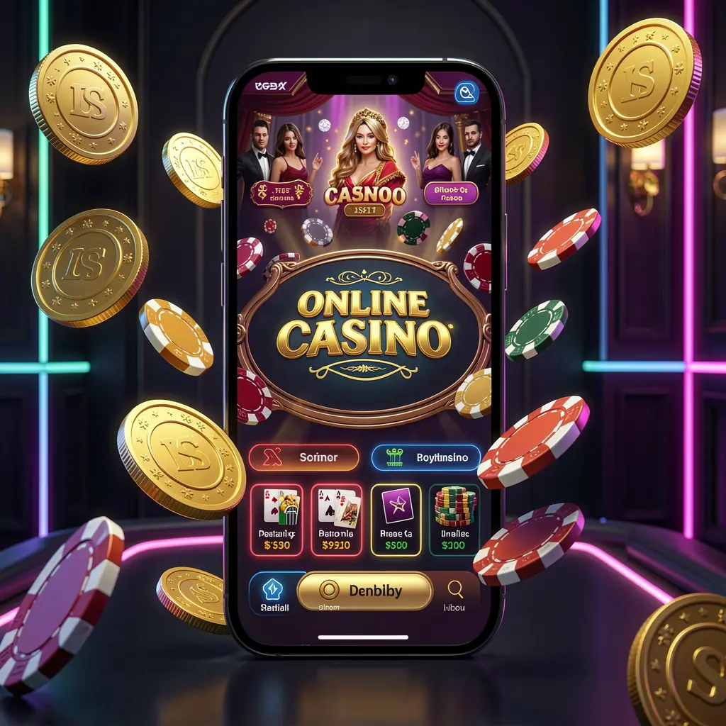 Spanduk utama aplikasi seluler kasino online WK888 yang menampilkan smartphone modern dengan antarmuka kasino bercahaya, koin emas, dan chip poker beterbangan dengan latar belakang gelap mewah beraksen neon