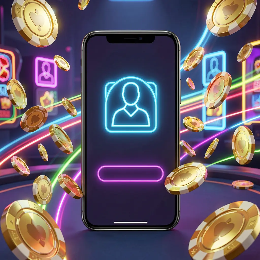 Spanduk masuk kasino cepat WK888 yang menampilkan smartphone dengan ikon pengguna terang dikelilingi jejak cahaya kecepatan, koin emas, dan chip yang beterbangan dalam gaya kasino neon modern dengan render 3D detail tinggi